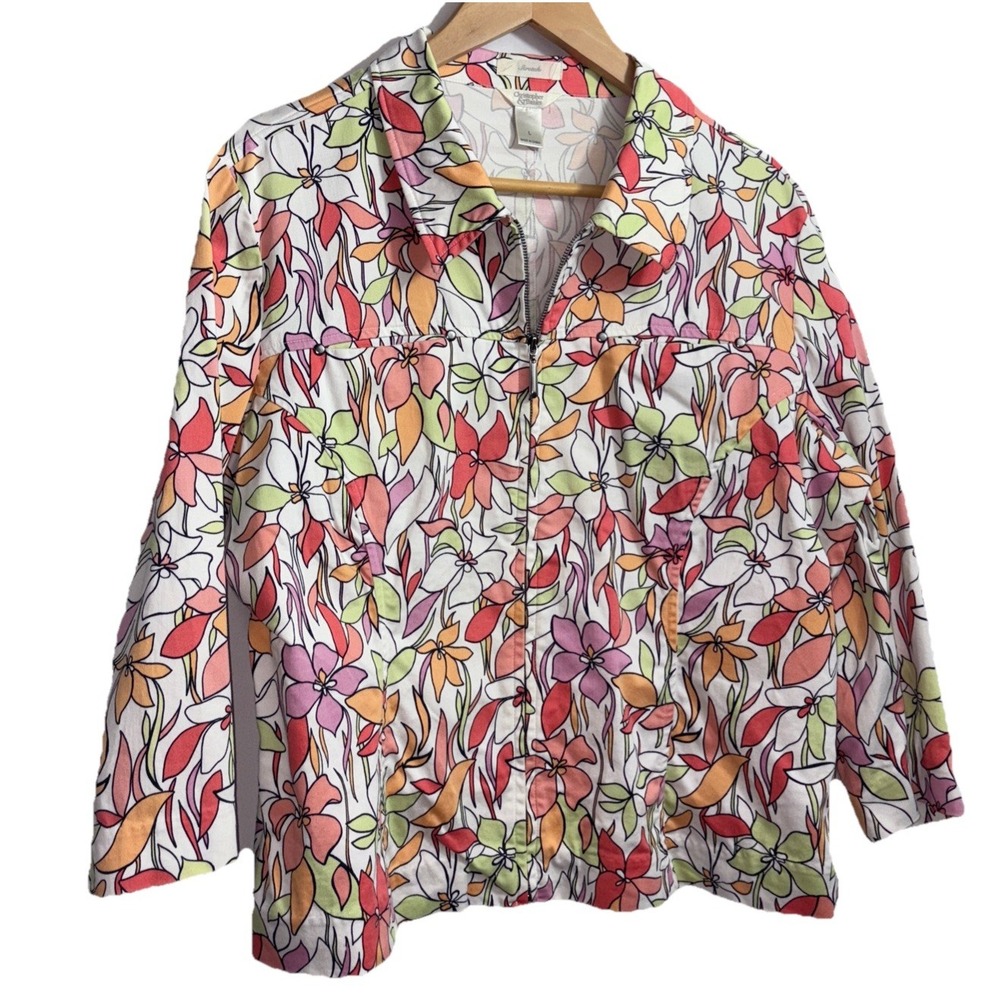 Coldwater Creek‎ Women's Full Zip Colorful Floral Jacket Pockets Size Large